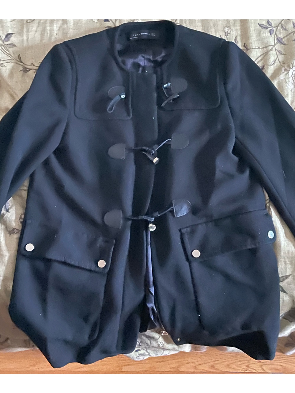Zara Men's Black Toggle Pea Coat